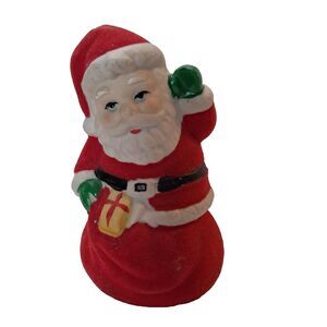 Santa Claus Vintage Giftco Ceramic Flocked Bell Figurine 1985